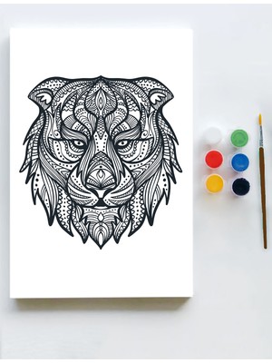 Postermanya Aslan Mandala Tuval Kanvas Tablo Boyama Hobi Seti  30 x 40 cm
