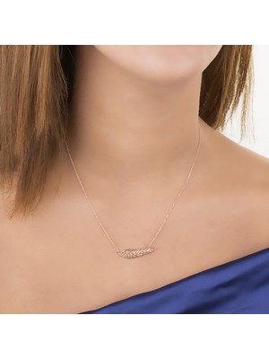 Diversity Jewelry Kadın Gümüş Zirkon Taşlı Rose Şans Tüyü Kolye