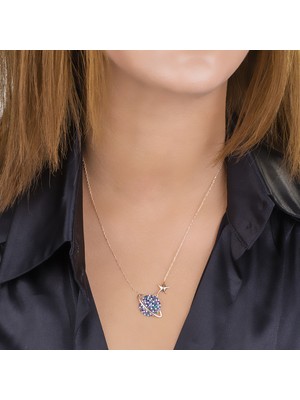 Diversity Jewelry Kadın Gümüş Zirkon Taşlı Rose Gezegen Kolye