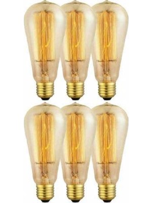 Edison Flemanlı ST64  Modeli 40W  Dekoratif Rustik Ampul 6'lı