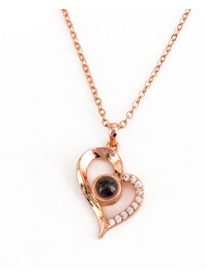 Hediyesepeti Hediye Sepeti 100 Dilde Seni Seviyorum Yazılı Taşlı Kalp Kolye