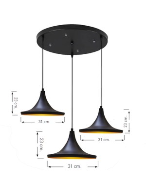 Bamyum Üçlü Geniş Circle Siyah Sarkıt Avize