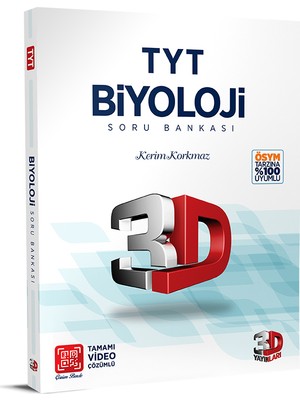 3D Yayınları TYT Biyoloji Soru Bankası – Üniversite Hazırlık, Tamamı Video Çözümlü, 17-18 Yaş Öğrenciler için