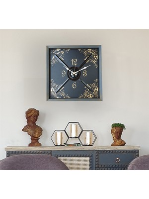 Markakanvas Ahşap Metal Altın Duvar Saati 50 x 50 cm