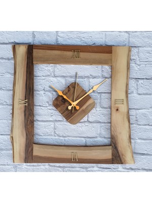 Markakanvas Doğal Ceviz Masif Ahşap Kare Duvar Saati