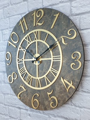 Markakanvas Mermer Desenli Altın   Rakamlı Duvar Saati Çap 50  cm