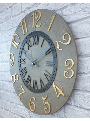 Markakanvas Mermer Desenli Altın   Rakamlı Duvar Saati Çap 50  cm