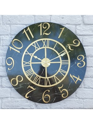 Markakanvas Mermer Desenli Altın   Rakamlı Duvar Saati Çap 50  cm