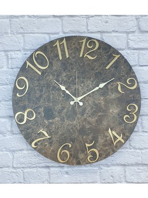 Markakanvas Mermer Desenli Altın   Rakamlı Duvar Saati Çap 50  cm