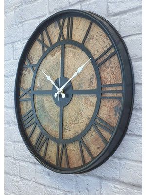 Markakanvas Metal Kasalı Eski Dünya Haritalı Duvar Saati 50 cm