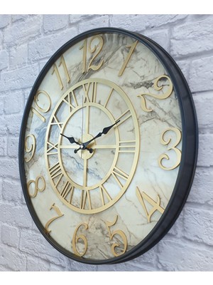 Markakanvas Metal Kasalı Mermer Desenli Altın  Duvar Saati