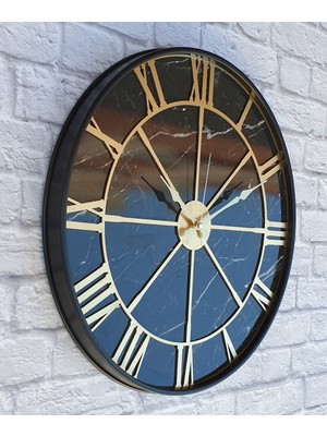 Markakanvas Metal Kasalı Mermer Desenli Altın  Duvar Saati