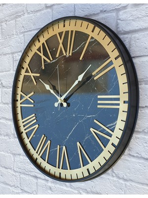 Markakanvas Metal Kasalı Mermer Desenli Altın  Duvar Saati