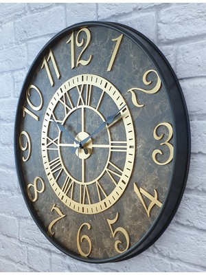 Markakanvas Metal Kasalı Mermer Desenli Altın  Duvar Saati