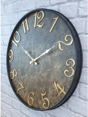 Markakanvas Metal Kasalı Mermer Desenli Altın  Duvar Saati 50  cm