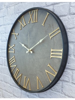 Markakanvas Metal Kasalı Mermer Desenli Altın  Duvar Saati 50  cm