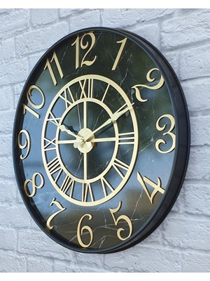 Markakanvas Metal Kasalı Mermer Desenli Altın  Duvar Saati 50 cm