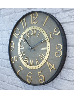 Markakanvas Metal Kasalı Mermer Desenli Altın  Duvar Saati 50 cm