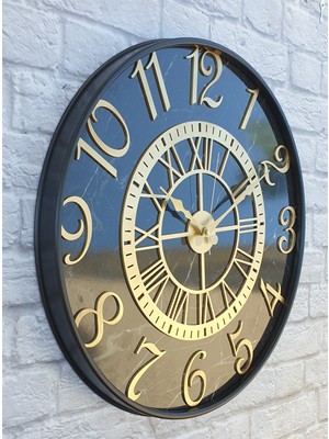 Markakanvas Metal Kasalı Mermer Desenli Altın  Duvar Saati 50 cm