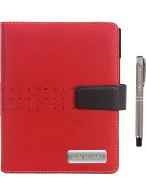 Hediye Rengi İsme Özel Organizerli Çift Renkli Tarihsiz Sonsuz Ajanda ve Kalem Seti Kırmızı-Siyah