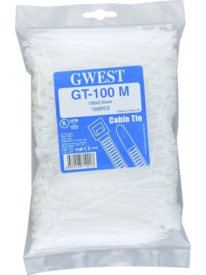 Gwest Gt 100M 100 x 2,5 mm Beyaz Kablo Bağı