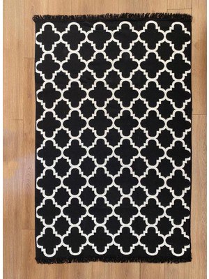 MarkaEv Cotton Siyah-Beyaz Çift Taraflı Kilim 80 x 150 cm