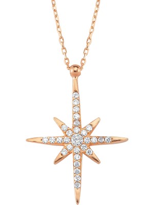Altın Sepeti Gümüş Rose Gold Kutup Yıldızı Kolye