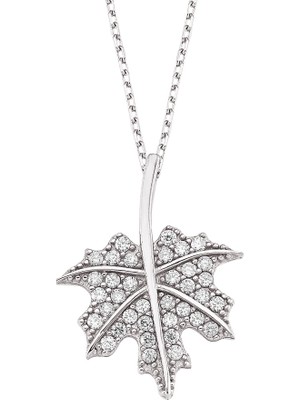 Altın Sepeti Gümüş Taşlı Çınar Yaprağı Kolye