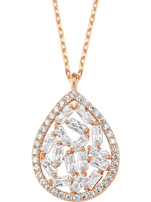 Altın Sepeti Rose Gümüş Baget Taşlı Damla Kolye