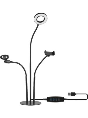Sezy 3 In 1 Telefon Tutucu Tripod 3 Kademeli Mikrofon Standı USB Masa Lambası