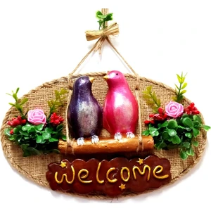 Aile Kuş Welcome Yazılı Kapı Süsü