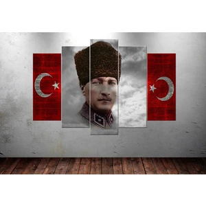 Ata228 Atatürk İstiklal Marşı Gençliğe Hitabe Gri Kırmızı Kanvas Tablo - 80 x 125 cm