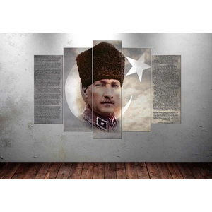 Ata224 5 Parça Atatürk İstiklal Marşı Gençliğe Hitabe Kanvas Tablo - 80 x 125 cm
