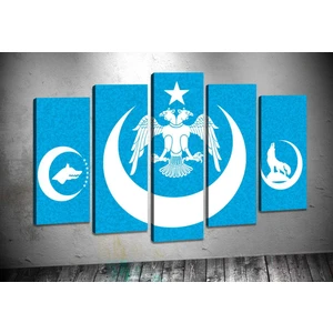 Sl3 Hilal Selçuklu Kartalı Bozkurt Mavi Kanvas Tablo 80 x 125cm