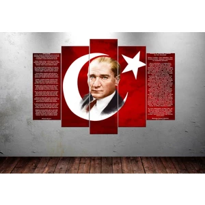 Ata227  Atatürk İstiklal Marşı Gençliğe Hitabe Kırmızı Kanvas Tablo 80 x 125cm