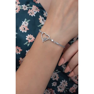 925 Ayar Kalp Kartanesi Kadın Gümüş Bileklik