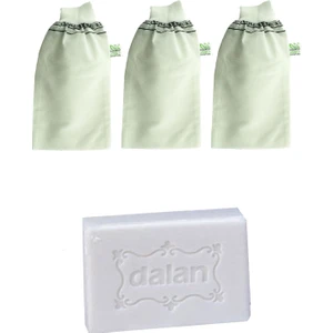 Hamam Banyo Kesesi Standart Lastikli Beyaz 3 Adet + Dalan Sultan Hamam Doğal Banyo Sabunu 200 gr