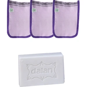 Hamam Ince Banyo Kesesi Standart Mor 3 Adet + Dalan Sultan Hamam Doğal Banyo Sabunu 200 gr