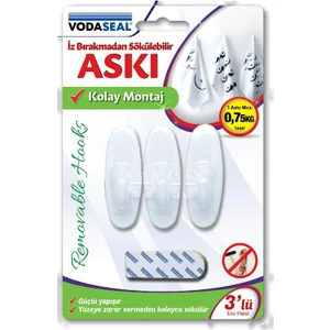Iz Bırakmadan Sökülebilir Askı Beyaz Oval 3'lü