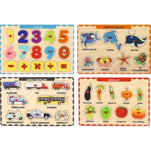 4 Adet Maketçiniz Ahşap Tutmalı Eğitici Yapboz Puzzle Seti 2