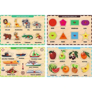4 Adet Maketçiniz Ahşap Tutmalı Eğitici Yapboz Puzzle Seti 3
