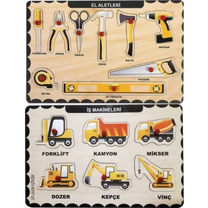 2 Adet Maketçiniz Ahşap Tutmalı Eğitici Yapboz Puzzle Seti