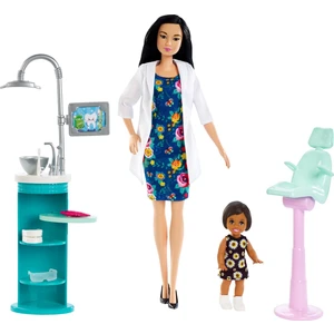 Diş Doktoru Bebek ve Oyun Seti - Siyah Saçlı Küçük Bebek Lavabo ve Sandalyeli FXP17