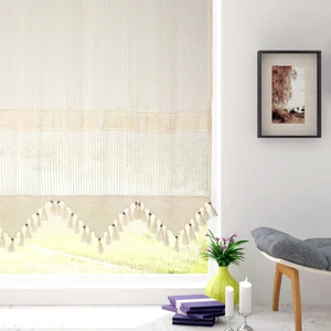 Cotton Studio Pamuklu Ara Güpürlü Natural Çizgili Tül Perde