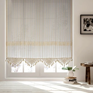 Cotton Studio Pamuklu Ara Güpürlü Natural Çizgili Tül Perde