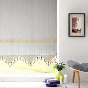 Cotton Studio Pamuklu Ara Güpürlü Natural Çizgili Tül Perde