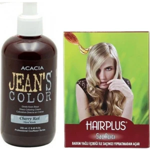 Acacia Jeans Color Saç Boyası Vişne Kızılı 250 ml ve Hairplus Saç Açıcı