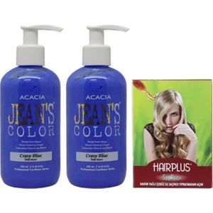 Acacia Jeans Color Saç Boyası Deli Mavi 250 ml 2adet ve Hairplus Saç Açıcı