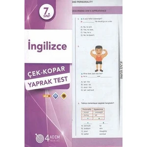 4 Adım Yayınları 4 Adım 7. Sınıf İngilizce Çek Kopar Yaprak Test