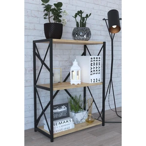 3 Raflı Metal Kitaplık - Meşe